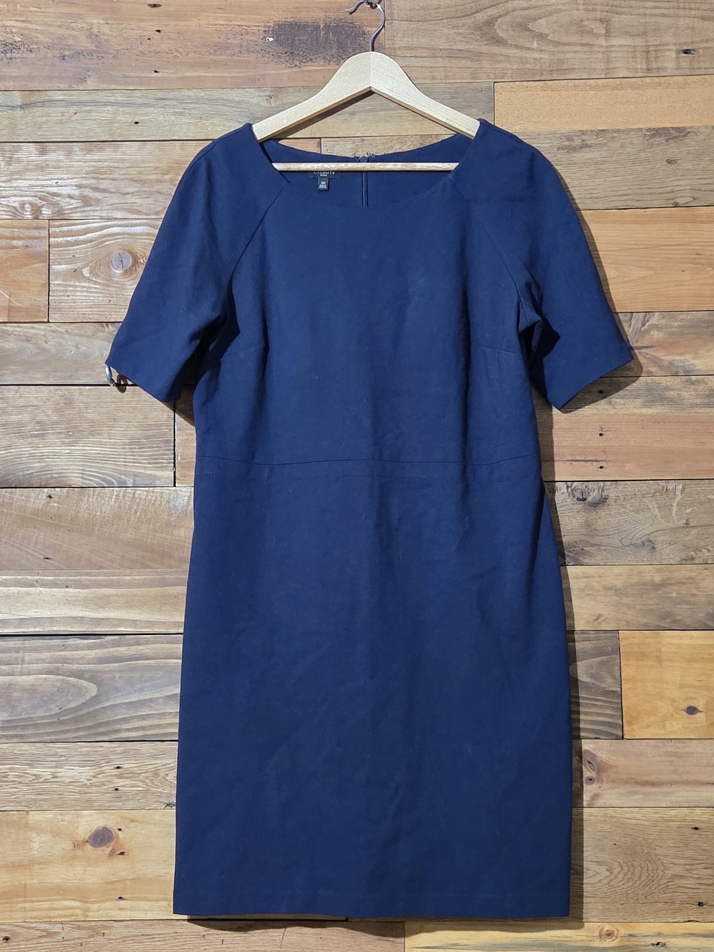 Talbots Petites Navy Blue Stretch Sheath Dress Career Office Short Sleeve 12P